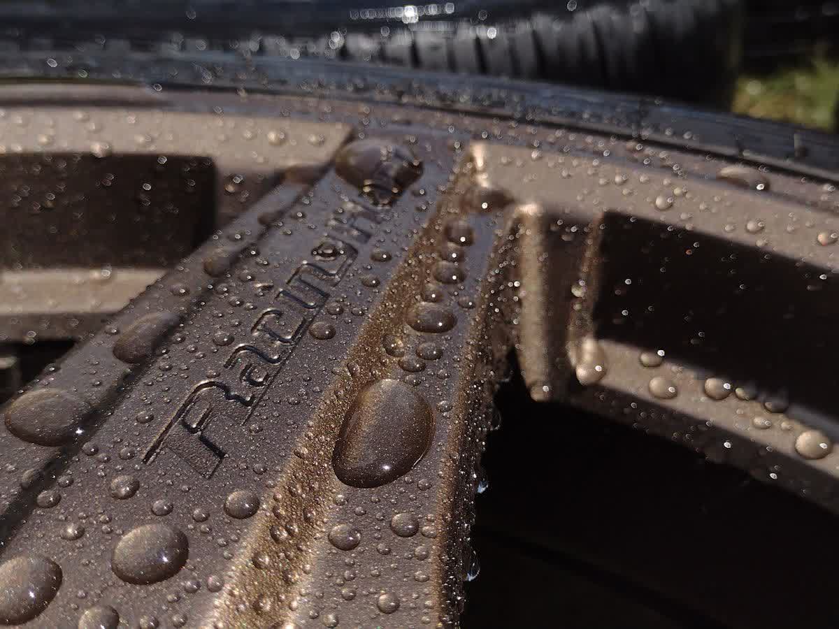 Water beading across a treated windshield